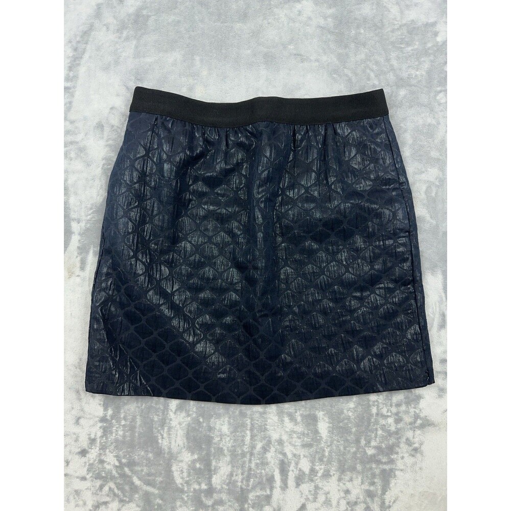 Ann Taylor LOFT Navy Blue Metallic Textured Mini Skirt Size 6 Petite 6P Lined